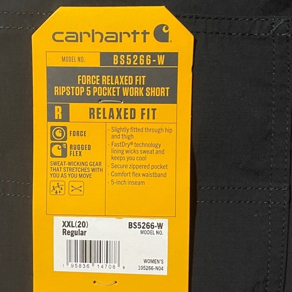 Carhartt Force Relaxed Fit Ripstop 5 Pocket Work Shorts Black Womens 5" XXL 20 - Picture 15 of 16